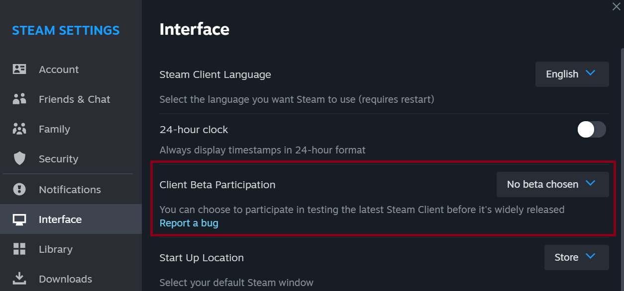 การตั้งค่า Client Steam เบต้า