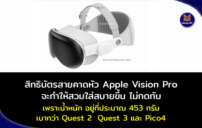 สิทธิบัตรสายคาดหัว Apple Vision Pro จะทำให้สวมใส่สบายถึง ไม่กดทับ เพราะน้ำหนัก อยู่ที่ประมาณ 453 กรัม เบากว่า Quest 2 Quest 3 และ Pico4