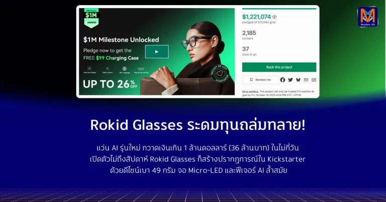 okid Glasses ระดมทุนถล่มทลาย! แว่น AI รุ่นใหม่ กวาดเงินเกิน 1 ล้านดอลลาร์ (36 ล้านบาท) ในไม่กี่วัน