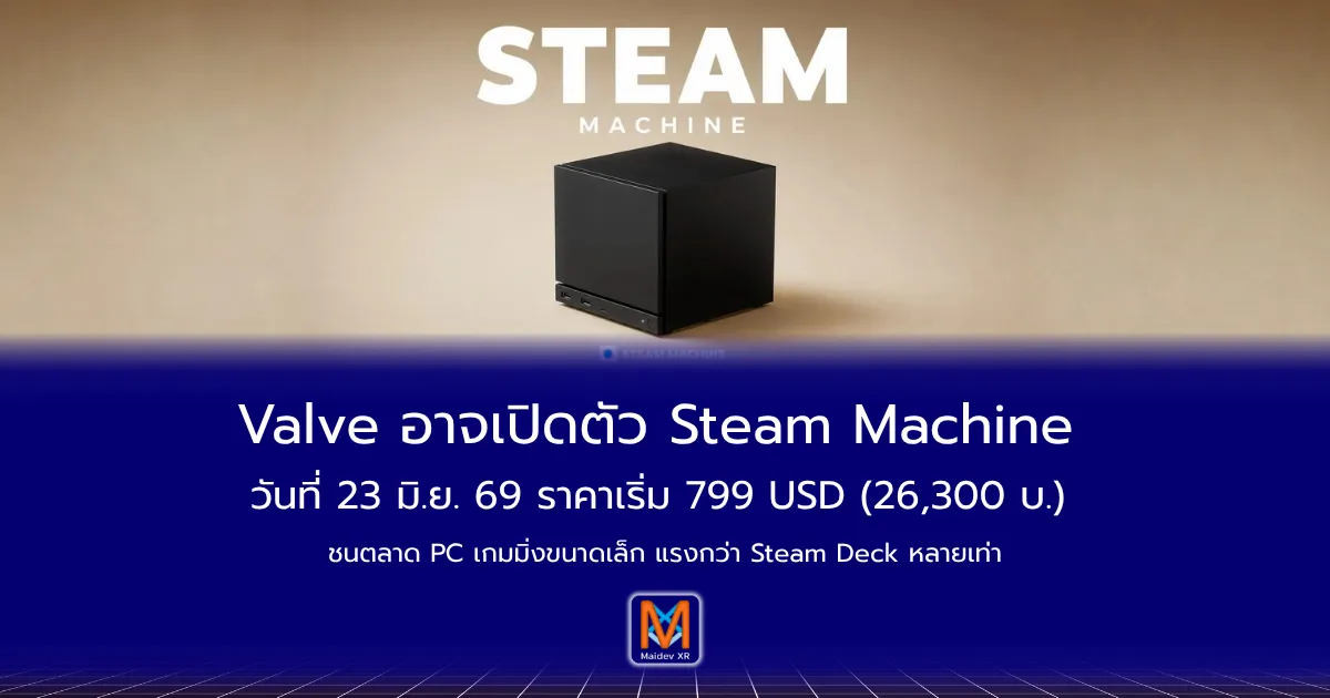 Valve อาจเปิดตัว Steam Machine วันที่ 23 มิ.ย. 69 ราคาเริ่ม 799 USD (26,300 บ.) ชนตลาด PC เกมมิ่งขนาดเล็ก แรงกว่า Steam Deck หลายเท่า